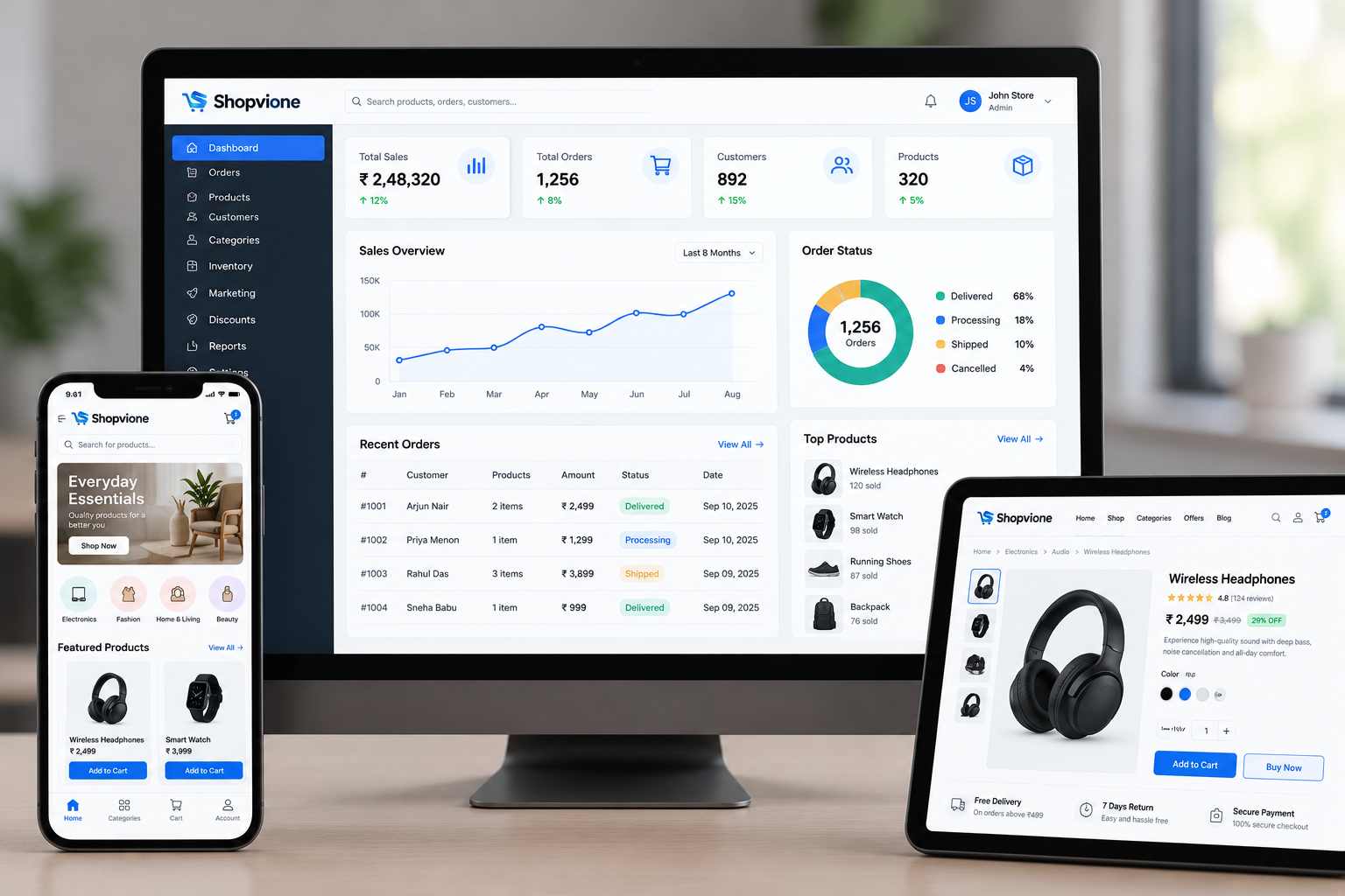 Shopvione application screens